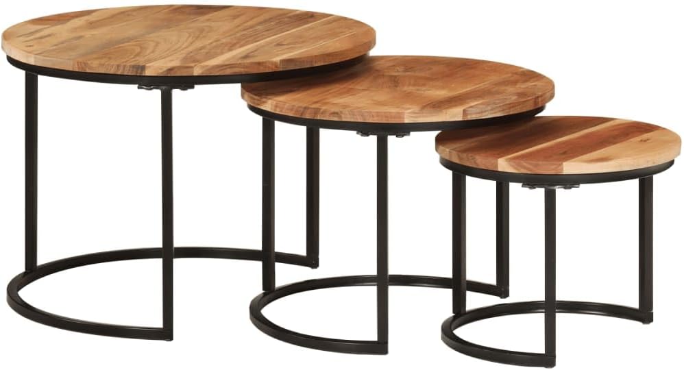 vidaXL Satztisch 3-TLG., Couchtisch Holz-Tischplatte Eisenbein, Beistelltisch für Wohnzimmer, Wohnzi