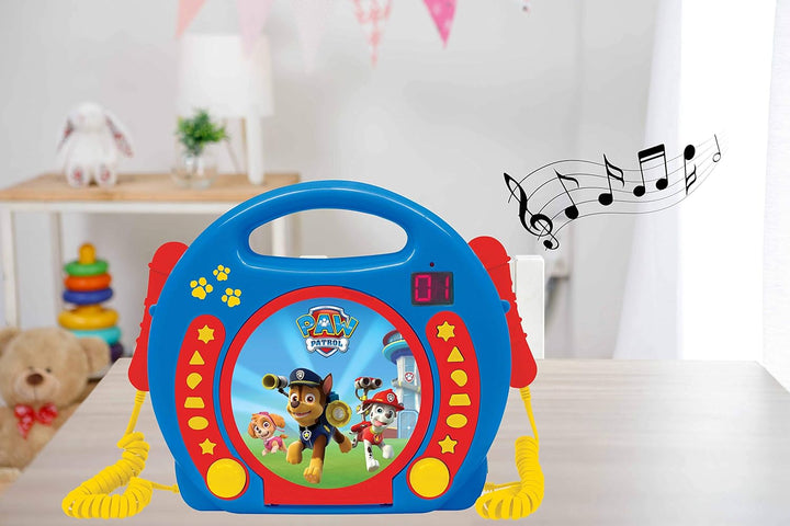 Lexibook, Paw Patrol, Tragbarer CD-Spieler mit Mikrofonen, Musikwiedergabe, Wiederholung und Program