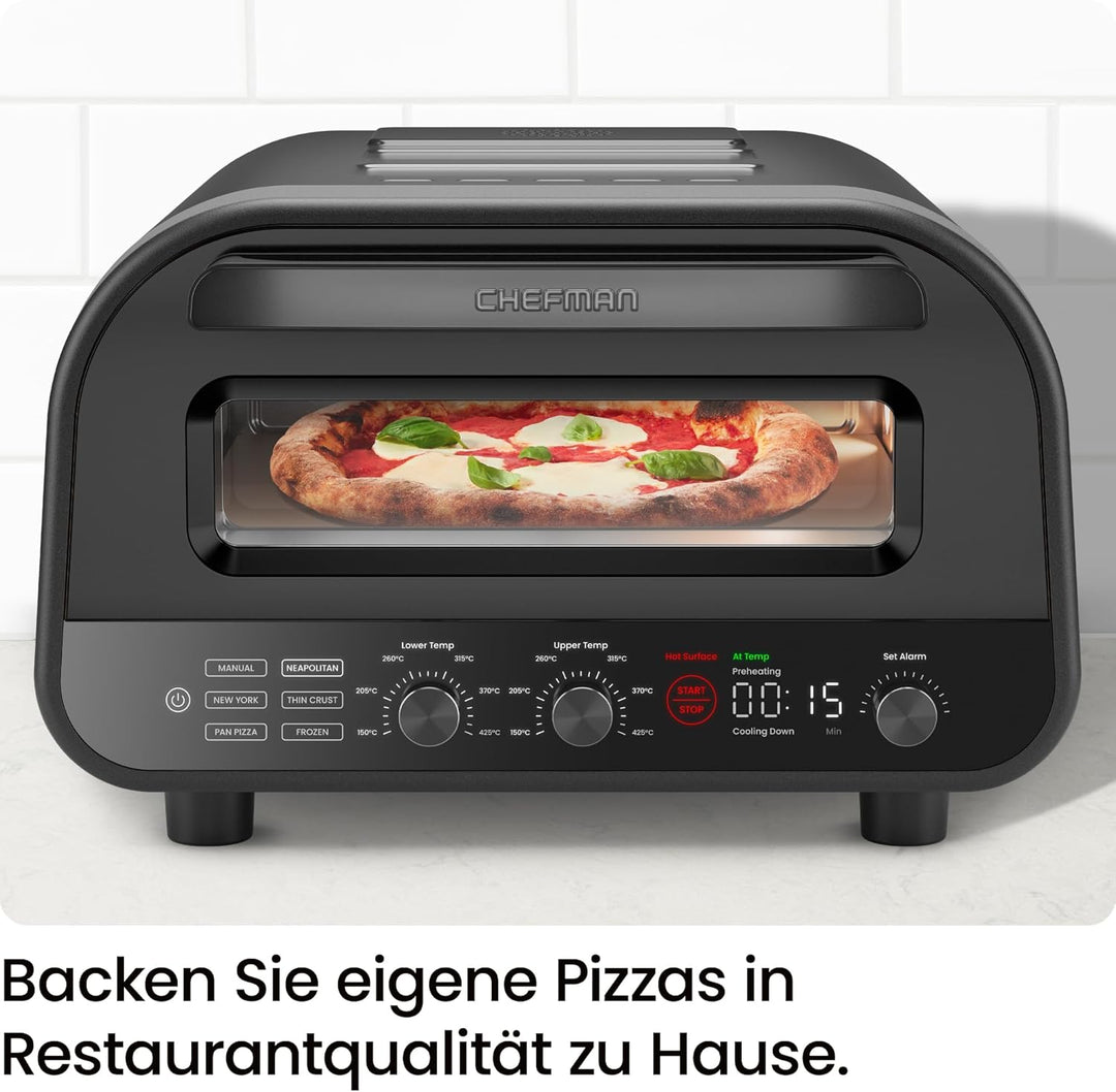 CHEFMAN Elektrischer Pizzaofen für drinnen und draussen, tragbarer Pizzaofen 30 cm für Neapolitaner,