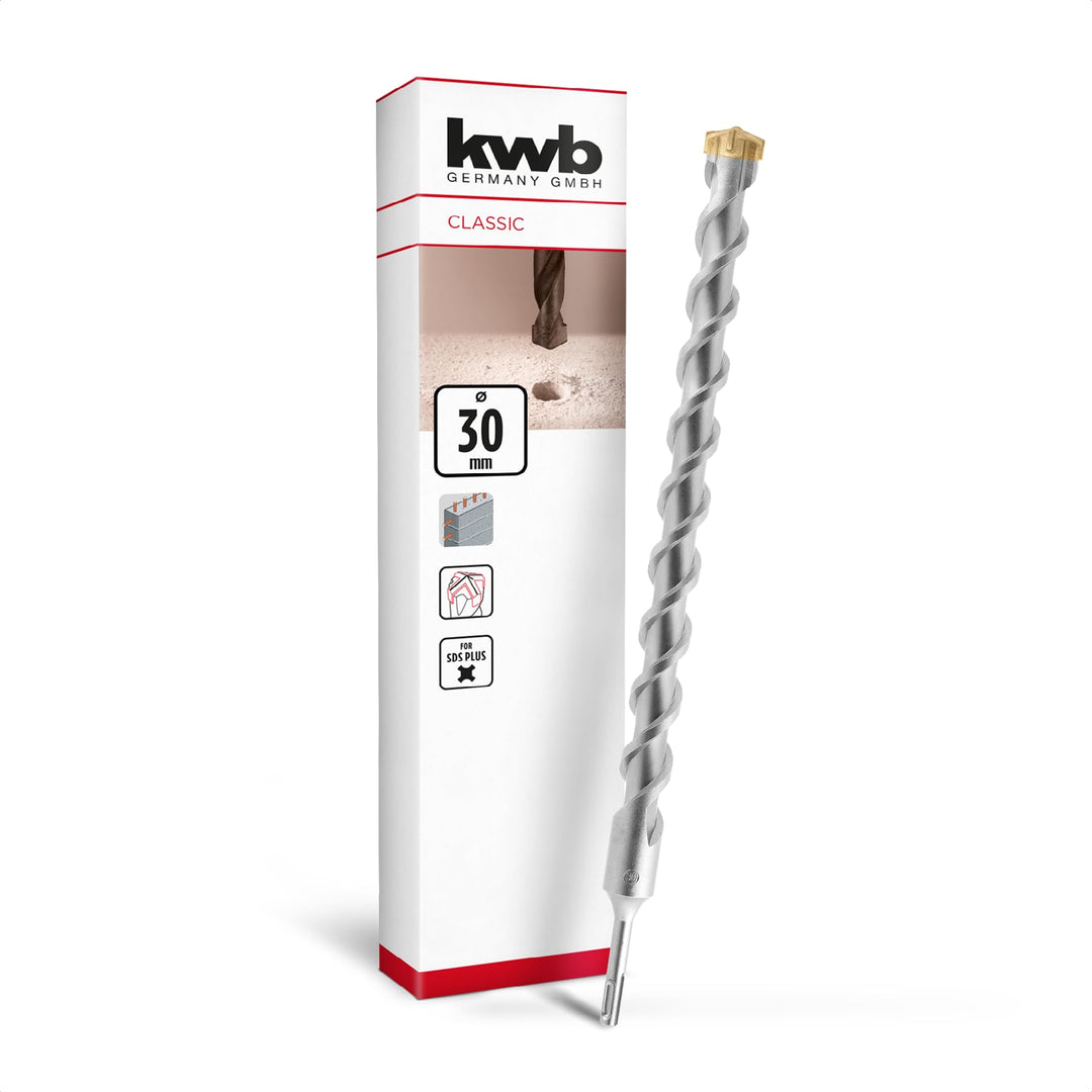 kwb SDS Plus Bohrer, SDS Plus Hammerbohrer (Ø 30 mm x 460/400 mm, mit extrem schneller Hartmetall 4X