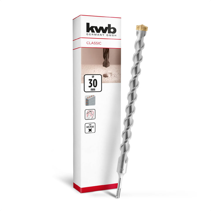 kwb SDS Plus Bohrer, SDS Plus Hammerbohrer (Ø 30 mm x 460/400 mm, mit extrem schneller Hartmetall 4X