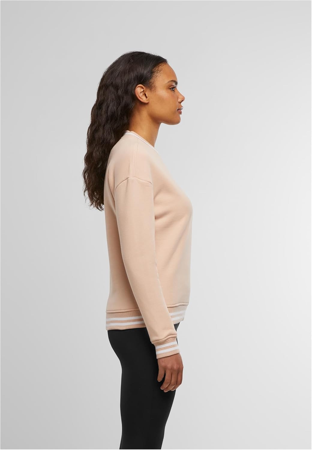 Build Your Brand Damen Sweatshirt Ladies College Crew Pullover, Frauen Sweater mit Streifen an den B
