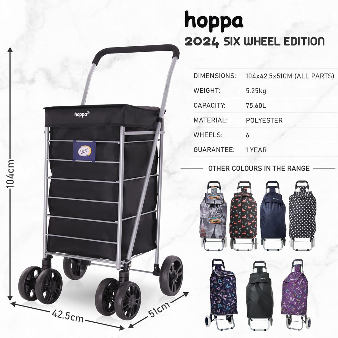 Hoppa Leichter 6-Rad-Einkaufstrolley Premium Modell 2024, faltbar, extragross, Einkaufstrolley mit 7