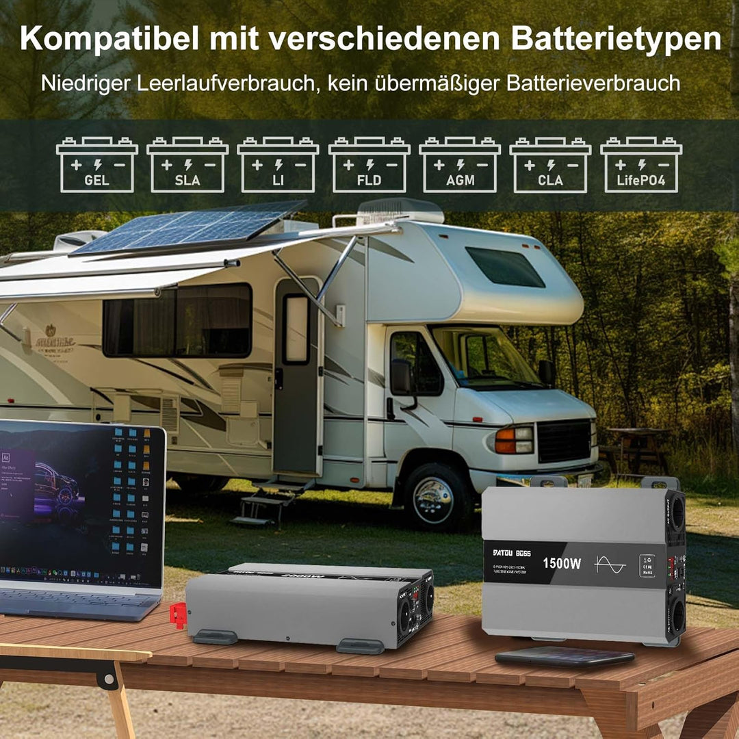 DATOUBOSS Wechselrichter 12v auf 230v Reiner Sinus 2000w, Spannungswandler 12v 230v 2000w mit AC Ste