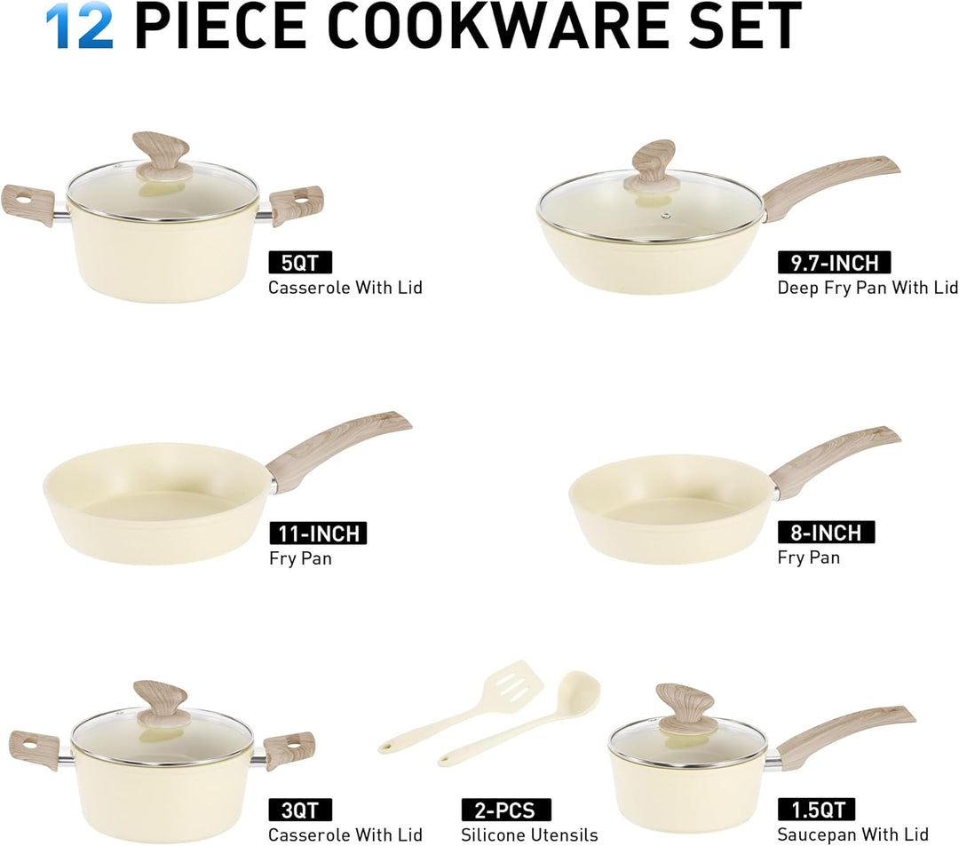 Kitchen Academy Topf und Pfannenset Topfset 12tlg Antihaft-Versiegelung Kochgeschirr Set mit Deckel,