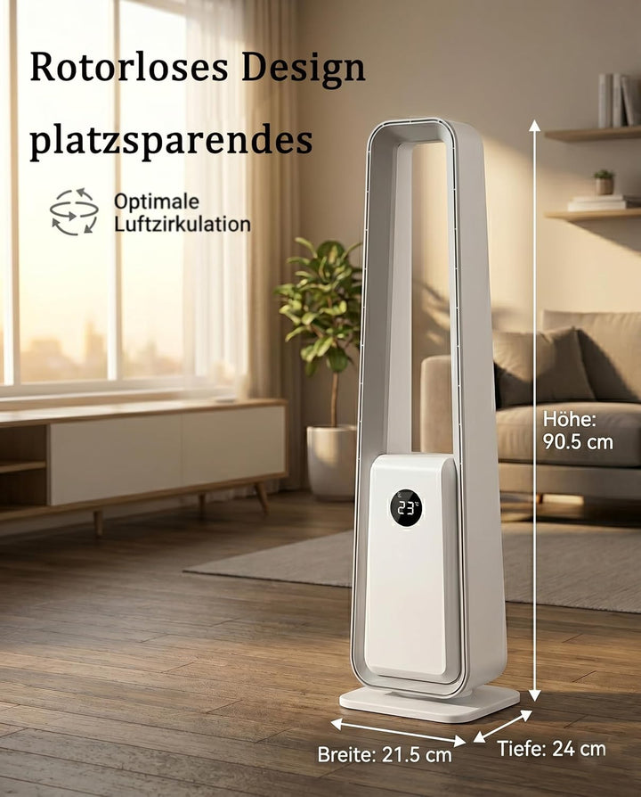 Turmventilator Rotorloser Ventilator: Standventilator ohne Flügel mit Fernbedienung, 24 Stufen, 3 Mo
