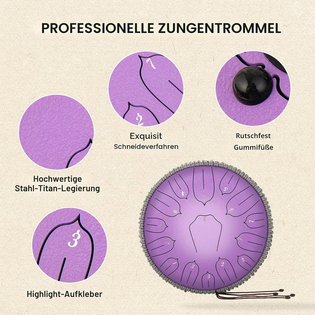 Musfunny Zungentrommel Handpan Steel Tongue Drum: 12 Zoll 15 Tone Stahlzungentrommel D-Dur Handpan I