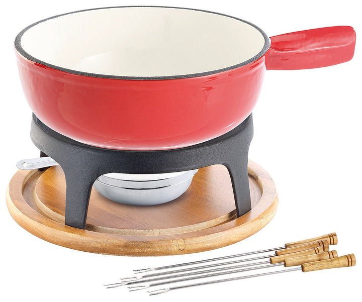 Rosenstein & Söhne Fondue: Käsefondue-Set aus emailliertem Gusseisen, Ø24 cm (Fondue