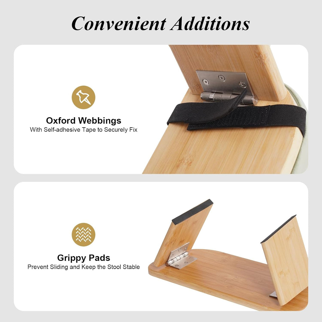 Meditationshocker, Klappbare Meditationsbank aus Bambus, 5° Neigung, Samt-Kissen, ergonomisch, faltb