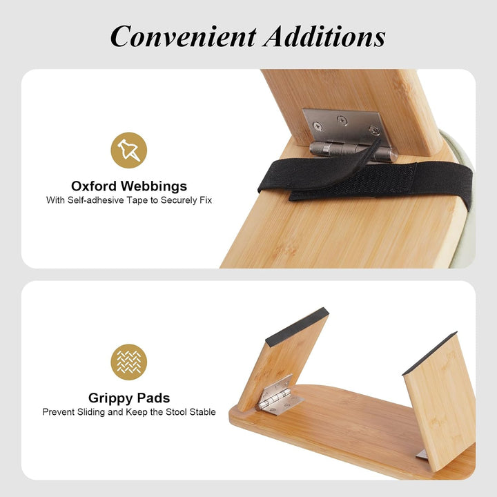 Meditationshocker, Klappbare Meditationsbank aus Bambus, 5° Neigung, Samt-Kissen, ergonomisch, faltb