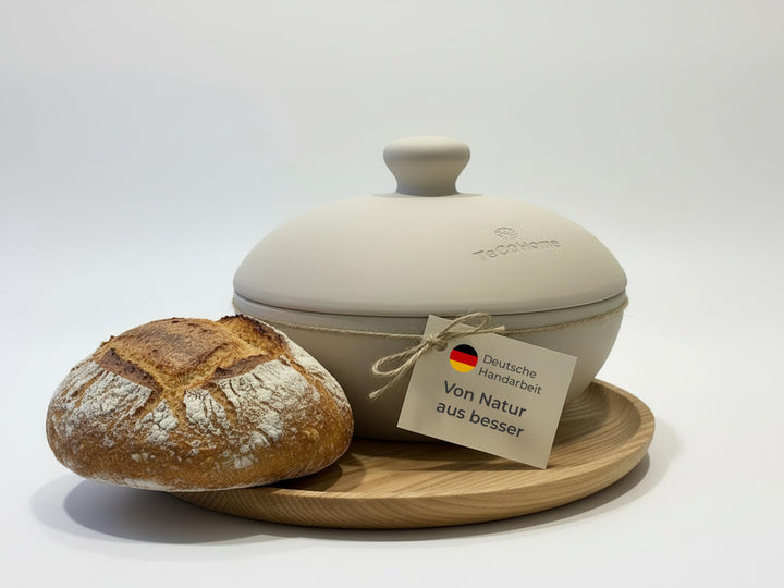 Brotbackform mit Deckel aus Naturton | Brotbacktopf & Brottopf zum Brot backen | Tontopf mit Deckel