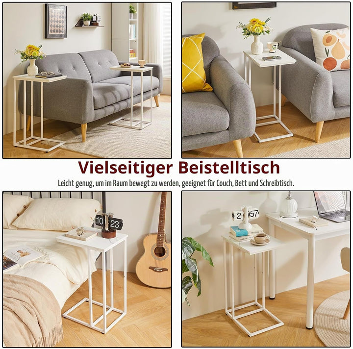 Aibiju Beistelltisch，Betttisch，Sofatisch ür Kaffee und Laptop, Industrie-Design, Modern, Weisse Marm