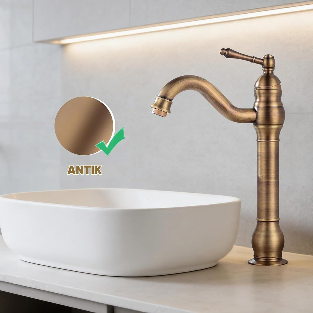 Badezimmer Waschbecken Mischer Hahn, reiner Kupfer Griff Einzel Loch Retro Badezimmer Hahn (Antik) A