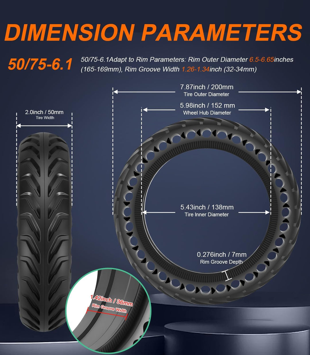 BANGTING 2PCS 8.5x2 E Scooter Reifen, 50/75-6.1 Vollgummireifen | 8 1/2 x2 Pannensicherer Ersatzreif