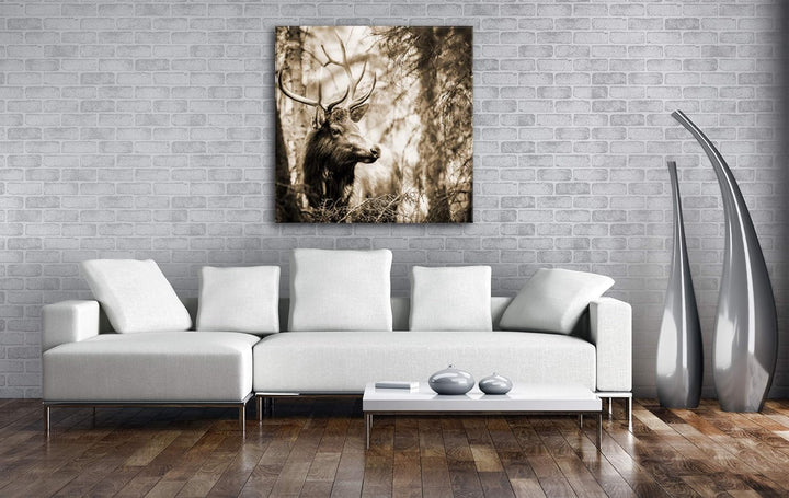 deyoli edler Hirsch im Wald Format: 60x60 Effekt: Sepia als Leinwandbild, Motiv fertig gerahmt auf E
