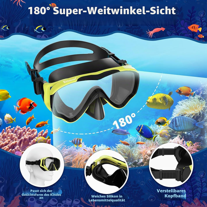 Schnorchelset Kinder - Taucherbrille Anti-Fog und Trocken Schnorchel - Anti-Leck Tauchmaske Dry Schn