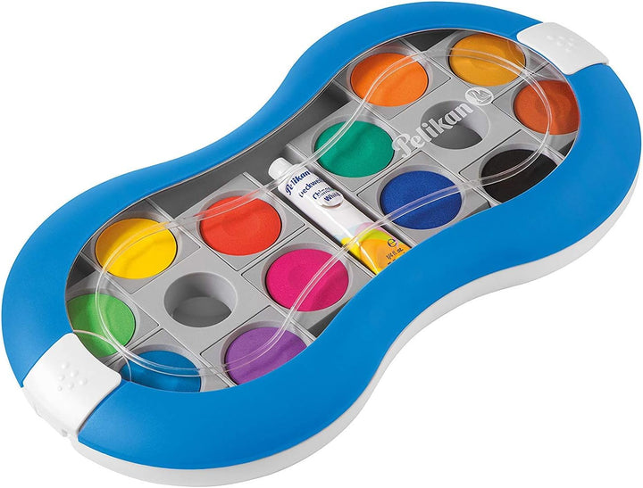 Pelikan Wasserbox Space für Deckfarbkasten/Wasserfarbkasten Space+ (blau, Deckfarbkasten 12 Farben)