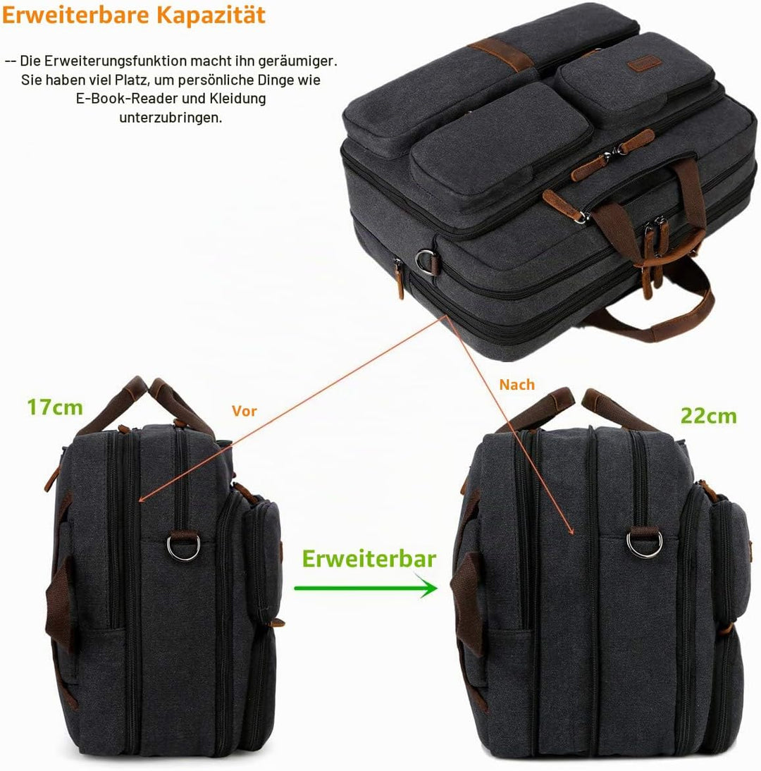 Baosha 3 in 1 Cabrio Leinwand Leder Handtasche Laptop Rucksack Aktentasche Passt 15.6 17.3 Zoll Lapt