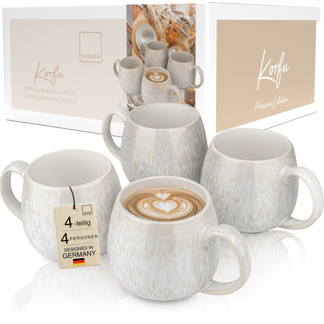 SÄNGER | Tassen Set Korfu 4 tlg, Kaffeetassen 4 Personen, Steingut Tasse Handmade, Teetassen Set Spü