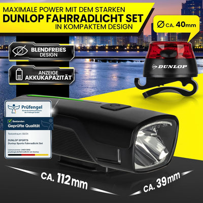 Dunlop Sports Fahrradlicht Set Fahrrad Licht - Extra helles LED mit Hochleistungs Akku - Fahrradbele