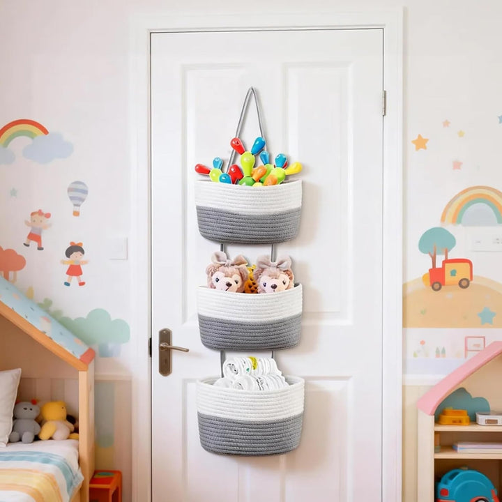 Vielseitiger Hänge-Organizer aus gewebtem Baumwollseil für Bad, Kinderzimmer und Schlafzimmer (Weiss