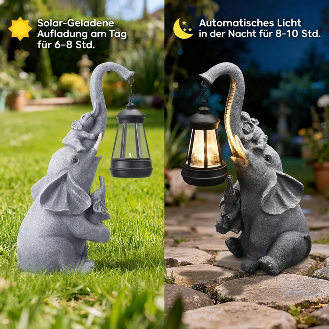 Elefanten Deko mit Solar Laterne Gartenfiguren - für Aussen Gartendeko mit wetterfester LED Solarlam
