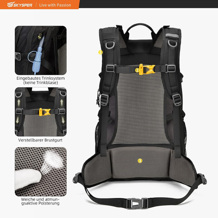 SKYSPER Wanderrucksack 30L Trekkingrucksack Wasserfest mit Rückenbelüftung und Netzrücken Tagesausfl