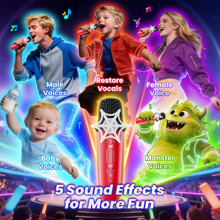 Web Hero Karaoke Maschine mit LED Lichtern und 2 Karaoke Mikrofon für Kinder, Kinder Spielzeug ab 3-