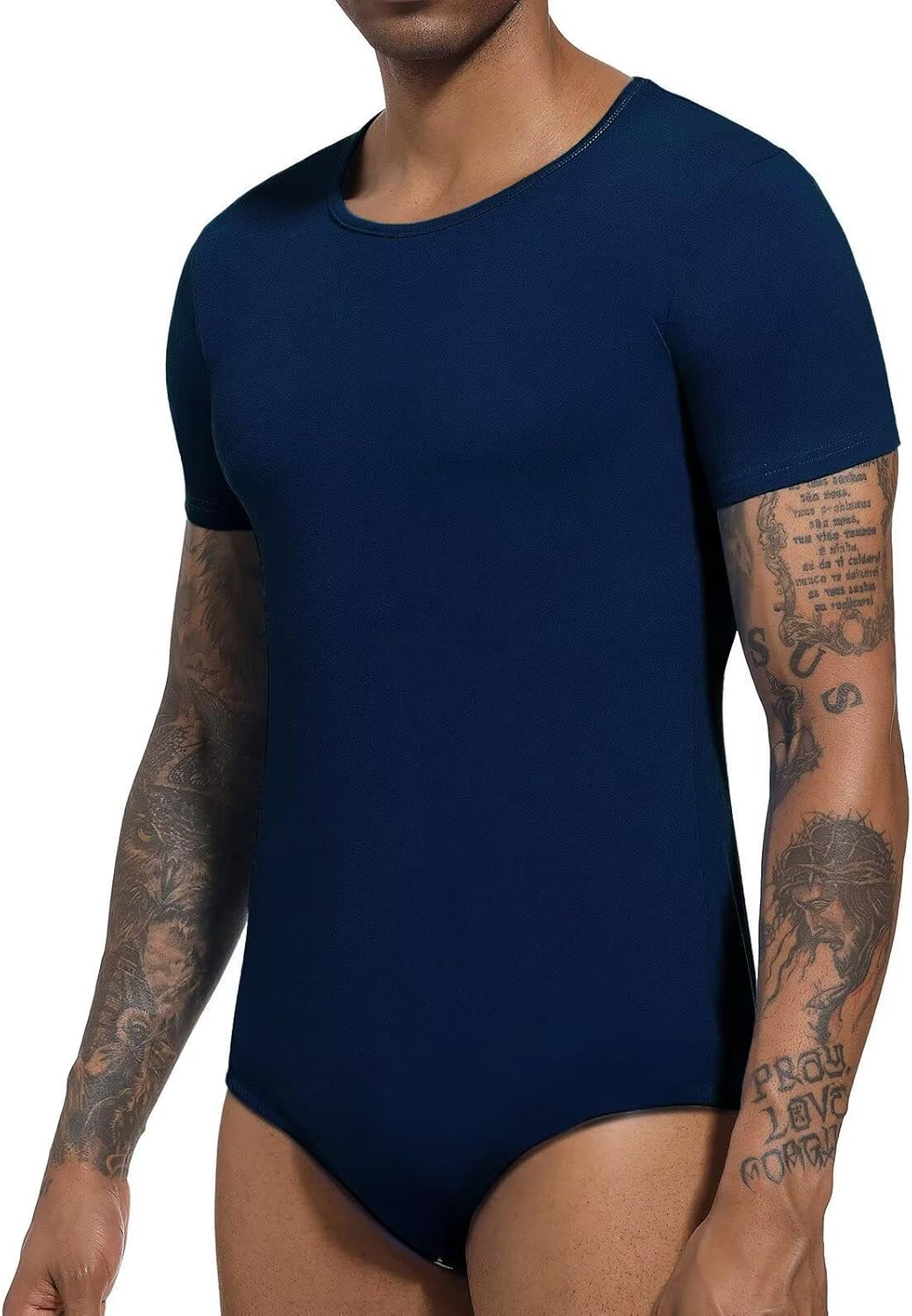 Landofgenie Männer Kurzarm Strampler Pyjama Bodysuit One Piece Strampler Dunkelblau XXL, Dunkelblau