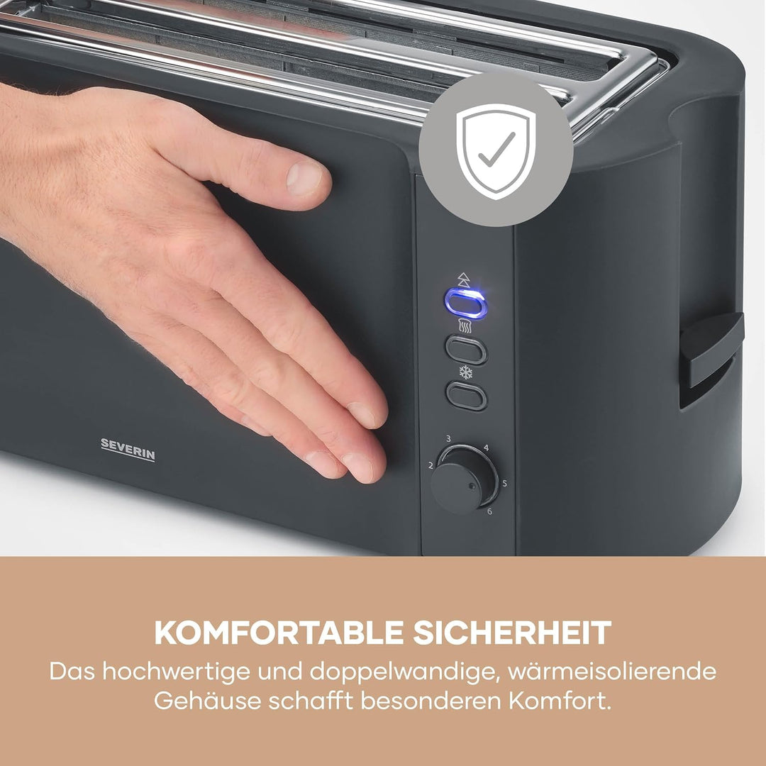 Severin Toaster Langschlitz, 4 Scheiben mit integrierten Brötchenaufsatz, 2 Langschlitz-Röstschachte