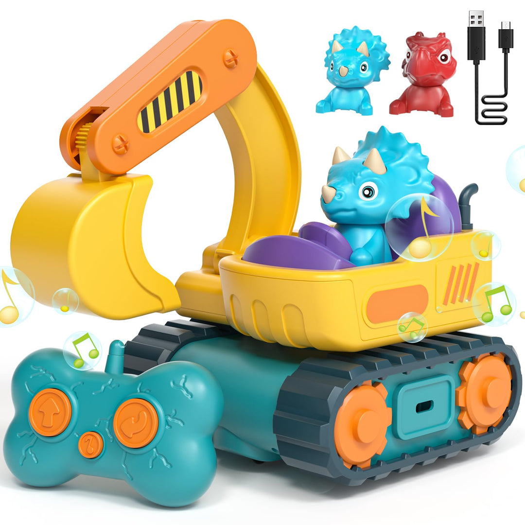 Lehoo Castle Ferngesteuertes Auto ab 3 Jahre, Wiederaufladbar Bagger Kinder 2 Jahre mit Dinosaurier-