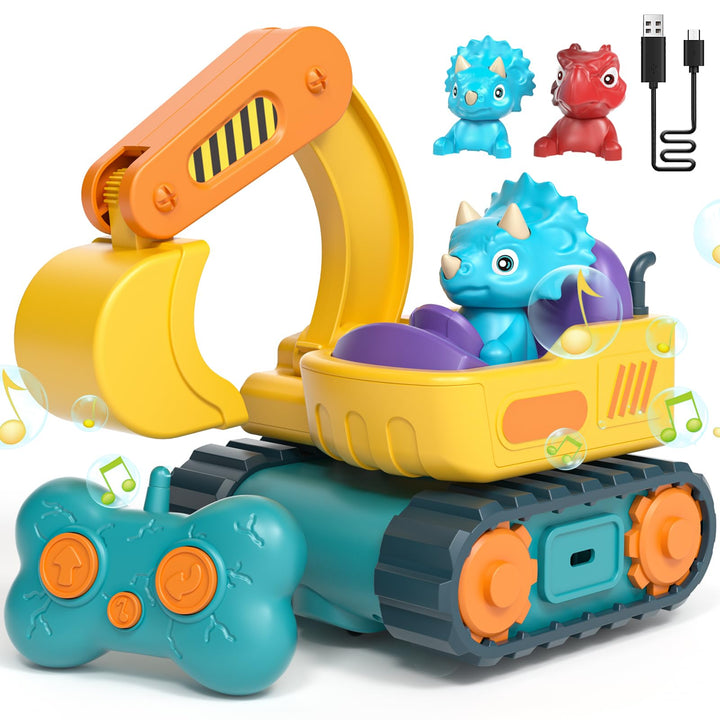 Lehoo Castle Ferngesteuertes Auto ab 3 Jahre, Wiederaufladbar Bagger Kinder 2 Jahre mit Dinosaurier-