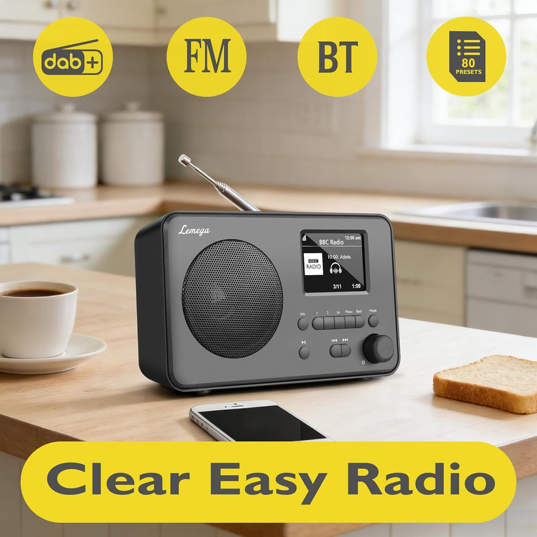 LEMEGA DR3-Max DAB/DAB+/UKW-Digitalradio – Bluetooth-Streaming, tragbares Radio mit 2,4-Zoll-Farbdis