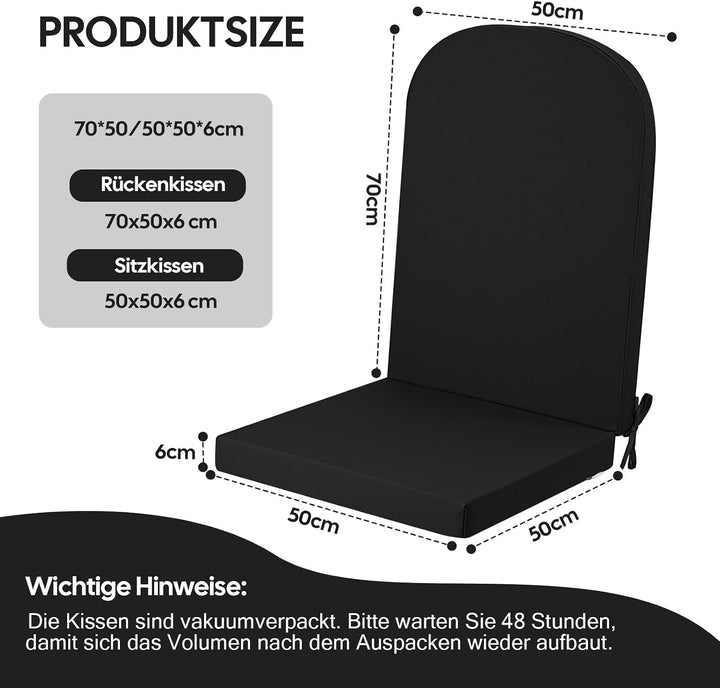 Hochlehner Auflage Gartenstuhl 120x50x6 1PC Schwarz | Schaumstoffgefülltes Sitzkissen mit Bändern fü