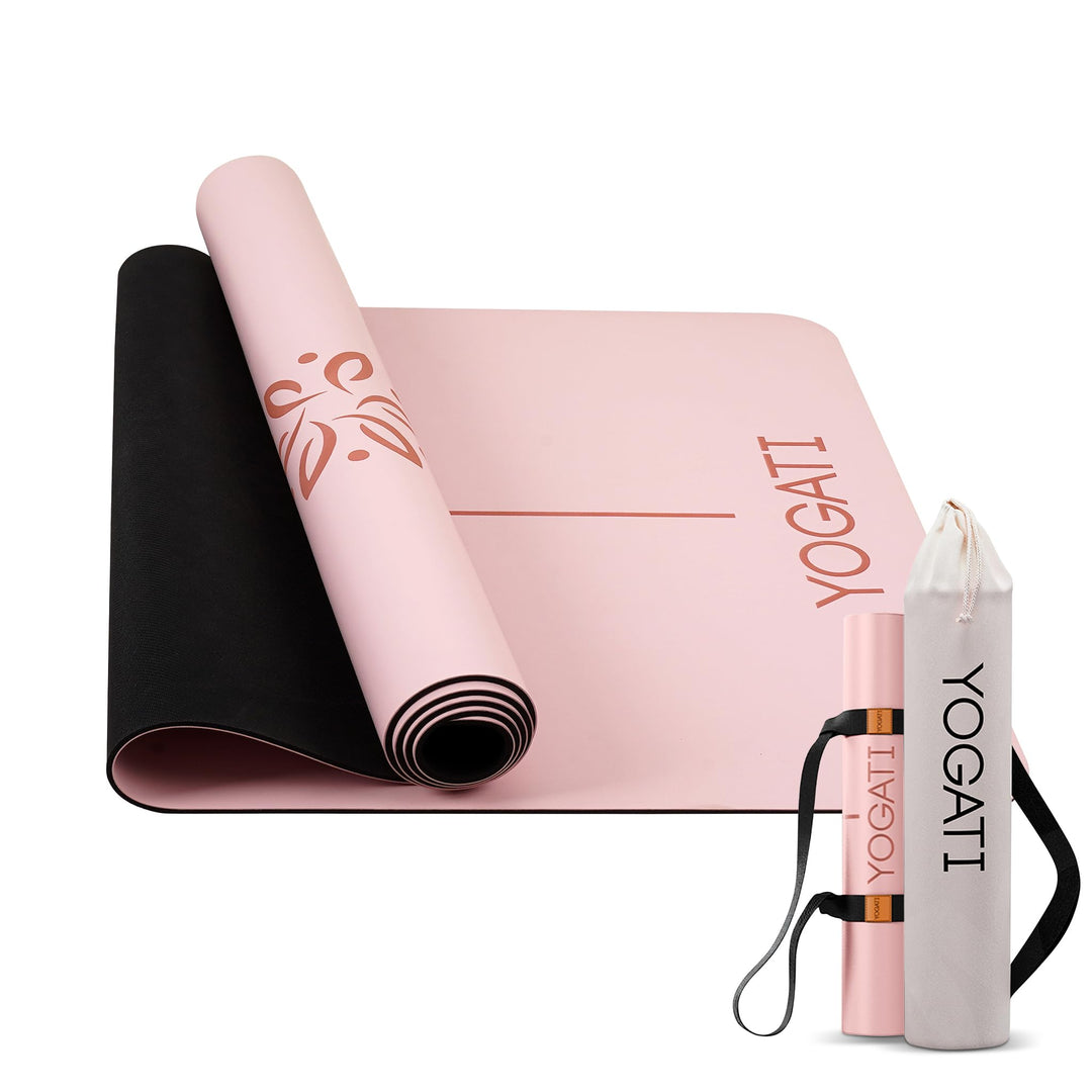 YOGATI® Yogamatte rutschfest Naturkautschuk mit Tasche - Yoga Matte gross mit Markierung, Sportmatte