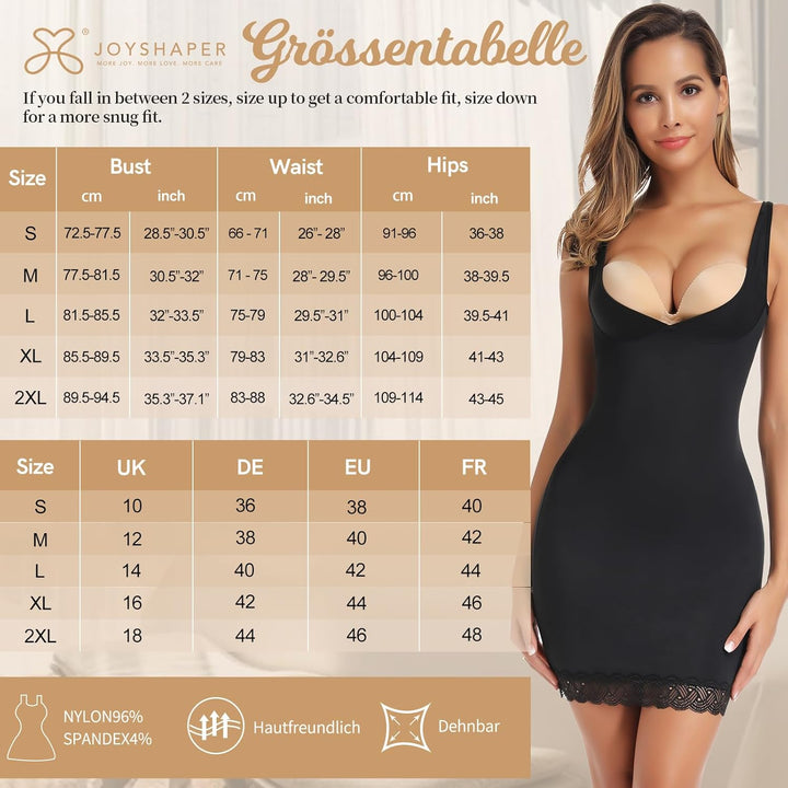 Joyshaper Unterkleid Damen Unterrock mit Träger Figurformende Miederkleid Shapewear Nahtlose Unterwä