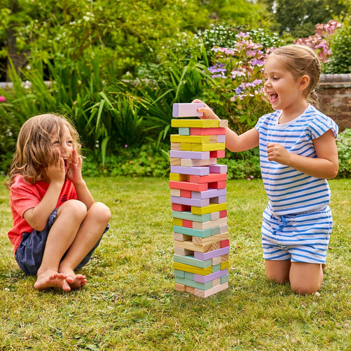 TP Toys Giant Wooden Tumble Tower FSC Certified Classic Tumbling Game with 60 Pastel Blocks & Matchi