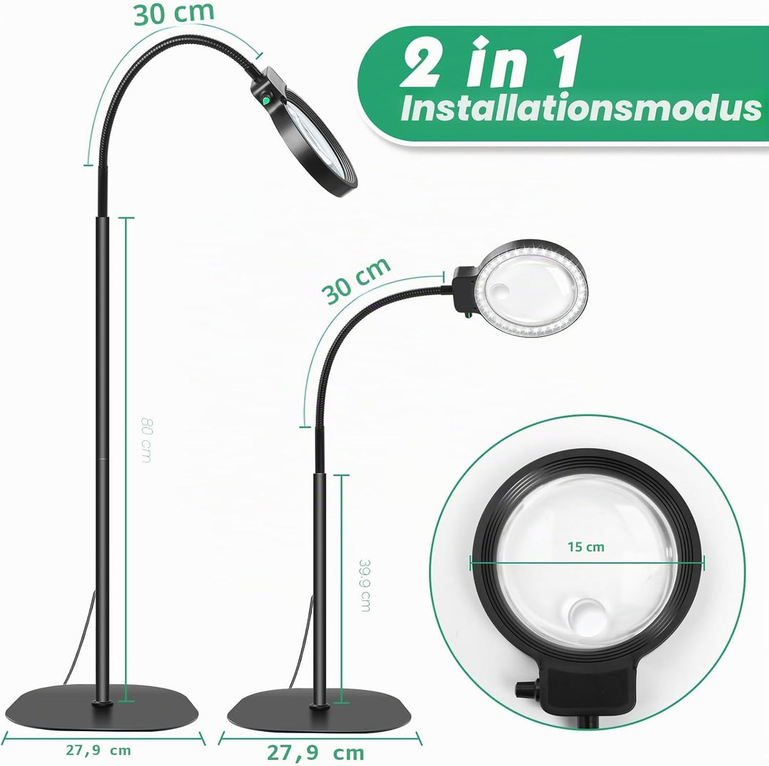 NZQXJXZ 2-in-1 Lupe mit Licht und Ständer, 5X & 10X Vergrösserungslampe mit 36 Einstellbaren Helligk