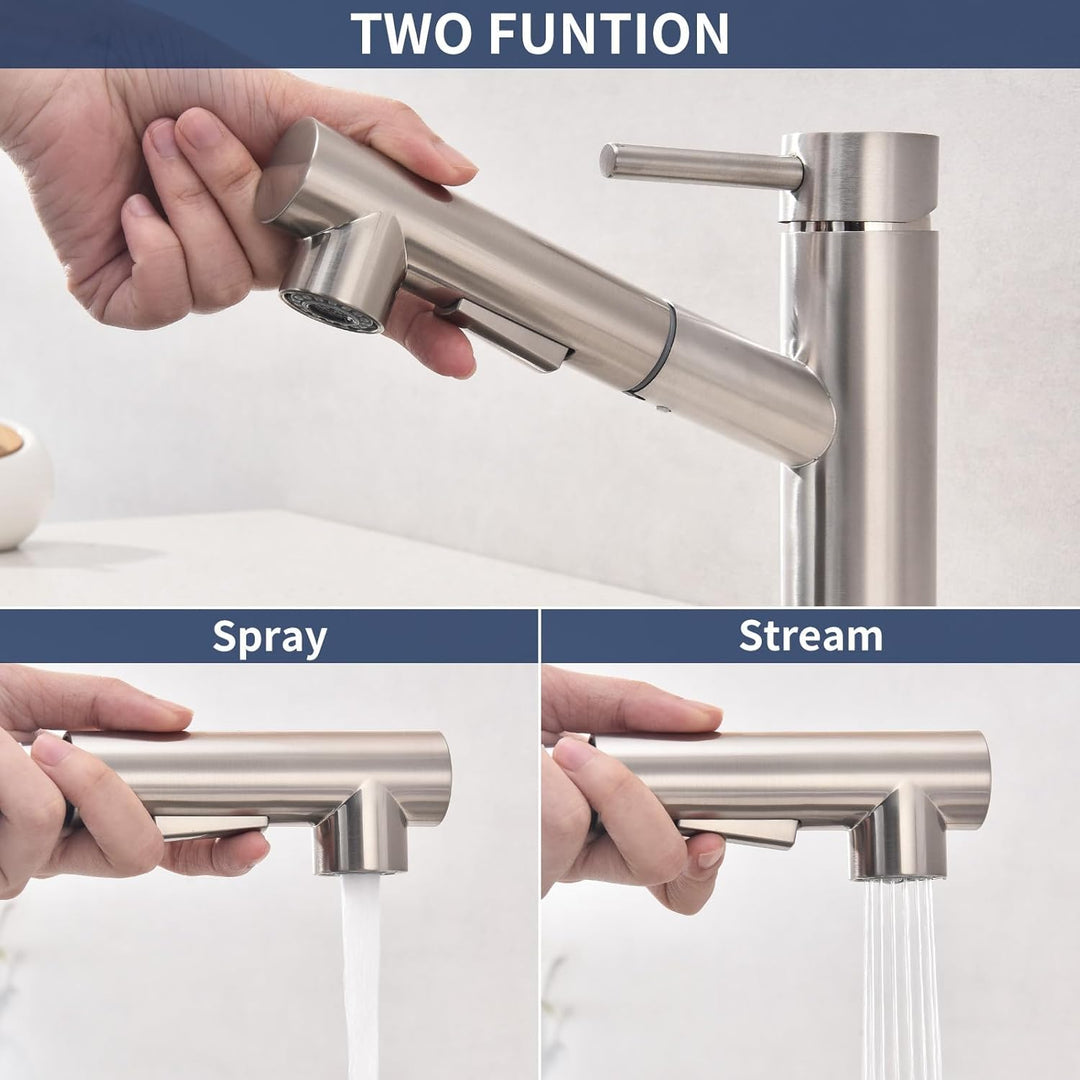 HOMELODY Wasserhahn Küche/Bad Gebürsteter Oberfläche Ausziehbar, Küchenarmatur mit Brause Zwei Wasse