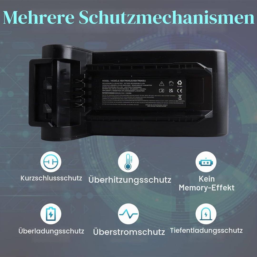 4600mAh 21.6V XBATR640EU Ersatzakku Kompatibel mit Shark IP1251 IP1250 IP1255 IP1251C IP1220 IP1220C