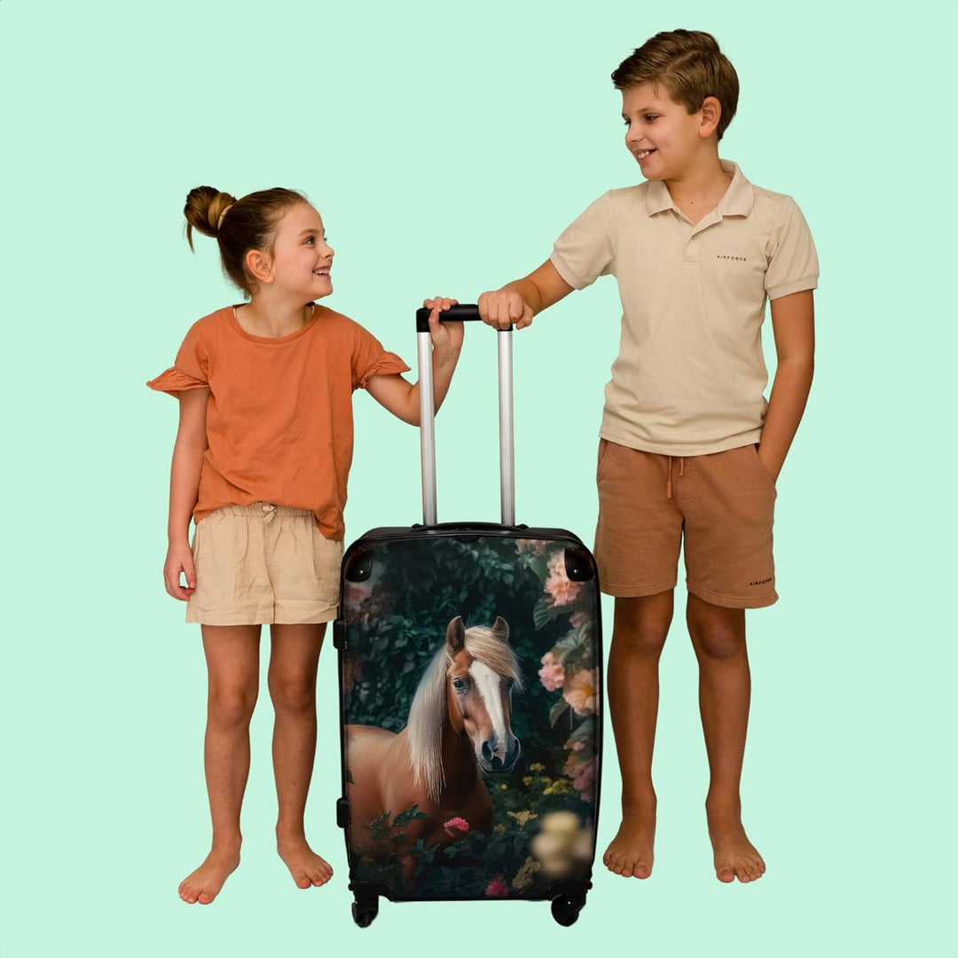 NoBoringSuitcases.com® Koffer gross Trolley Rollkoffer Reisekoffer mit 4 Rollen Fotokoffer - Pferd -