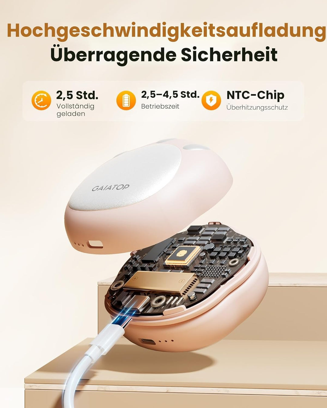 Gaiatop Handwärmer Elektrisch 2er-Pack, 4000 mAh Taschenwärmer Wiederverwendbar 3 Heizmodi Elektrisc