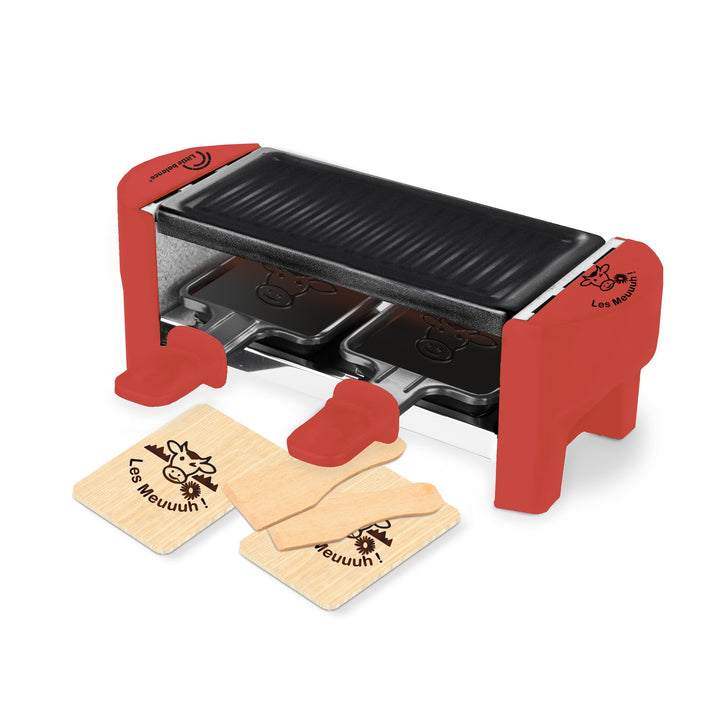 LITTLE BALANCE 8631 Raclette 2 Meuuh…!, Raclette 1/2 Personen, abnehmbarer Grill, 2 Spatel + 2 Brett