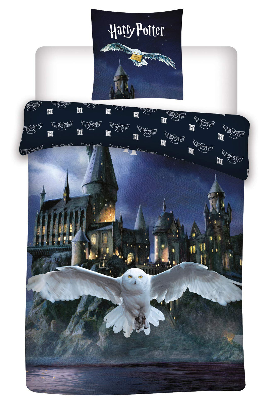 Harry Potter Wende-Bettwäsche, 100% Baumwolle, Bettbezug 140 x 200 cm + Kissenbezug 65 x 65 cm