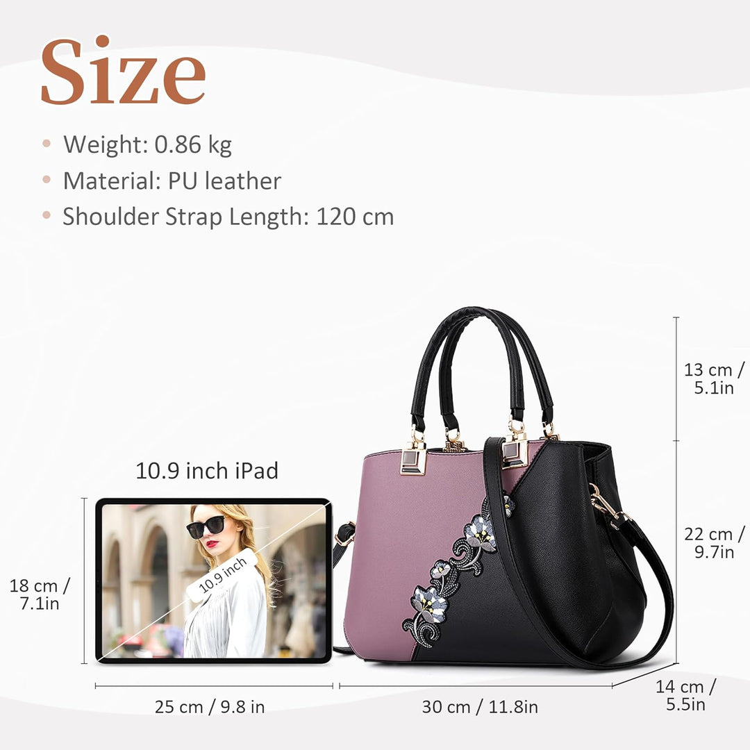 DIRRONA Damen Handtasche Mode Blumenmuster Schulterbeutel Grosse Kapazität Umhängetasche Casual Reis
