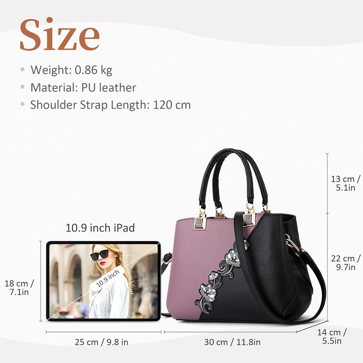 DIRRONA Damen Handtasche Mode Blumenmuster Schulterbeutel Grosse Kapazität Umhängetasche Casual Reis