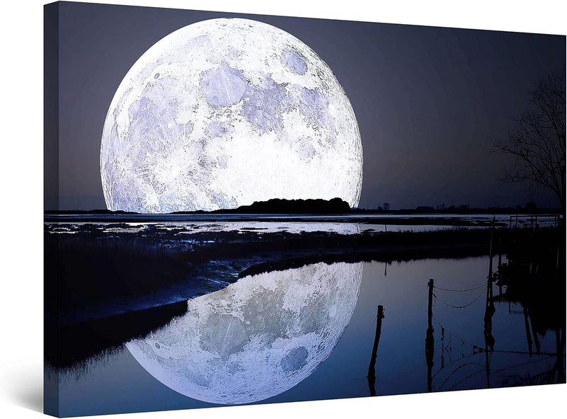 Startonight Bilder Der Vollmond im Wasser, Leinwandbilder Moderne Kunst, Landschaft Wanddeko Kunstdr