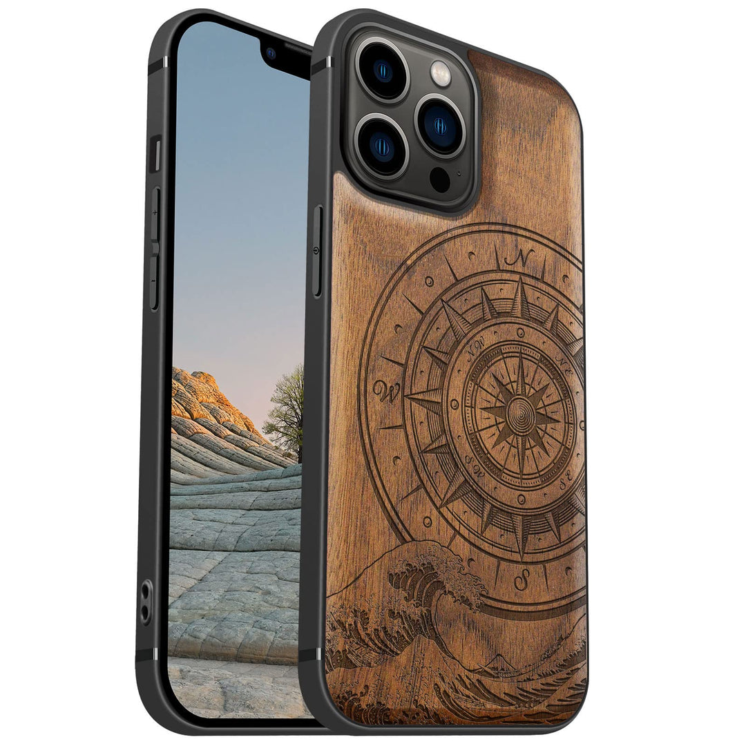 Carveit Magnetisch Hülle für iPhone 13 Pro Max Case [Elegante Walnuss] [Weich TPU Stossstange] Stoss