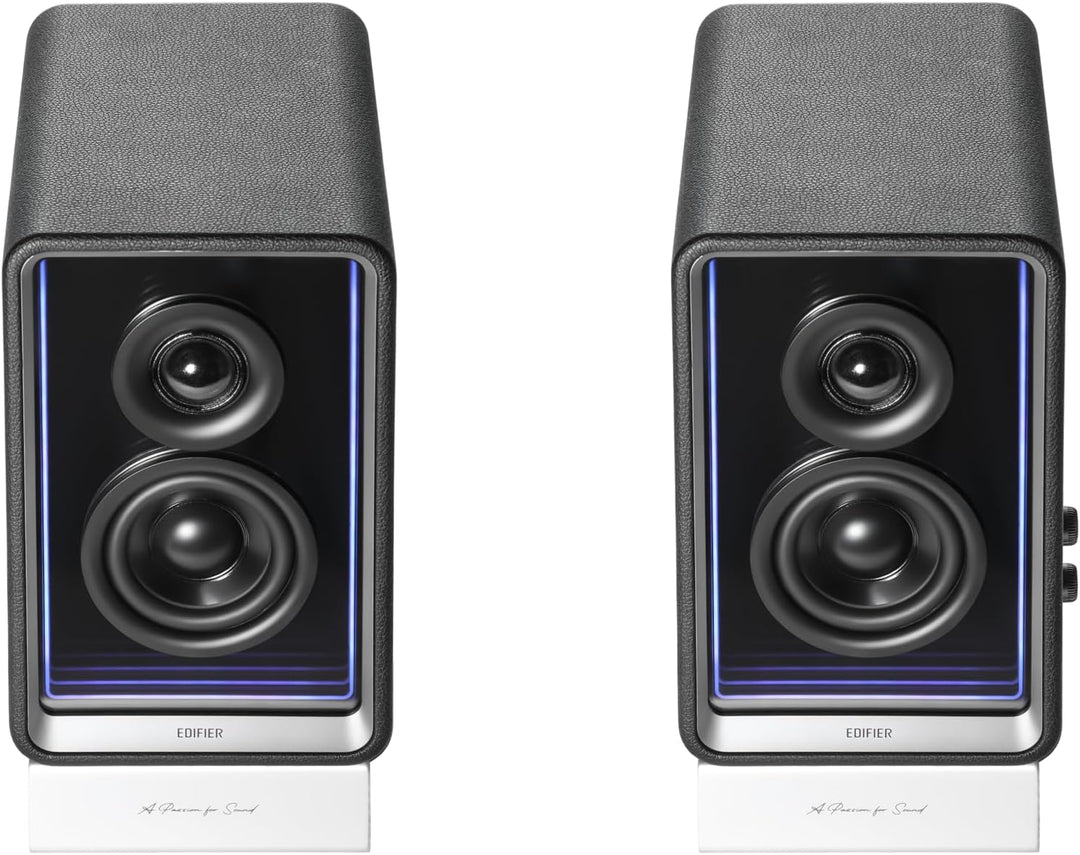 EDIFIER QR65 Aktive Design-Monitorlautsprecher (70 Watt) mit RGB-Lichteffekten, 3X USB TurboGaN-Schn
