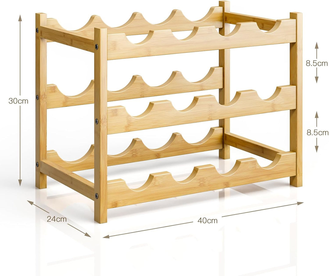 Dripex Weinregal klein, Flaschenregal mit 3 Ebenen, Flaschenhalter 12 Flaschen, Holz Weinständer ste